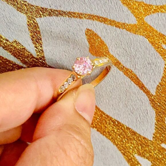 14K Gold Pink/White Cz Solitaire Ring - Picture 14 of 16